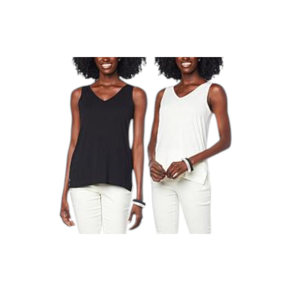 WynneLayers Women's 2pk V-Neck Tank Tops Cloud/Black - Regular